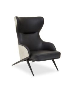 Kiev Wingback Faux Leather Armchair In Black With Tapered Legs