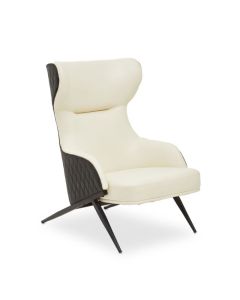 Kiev Wingback Faux Leather Armchair In Ivory With Tapered Legs