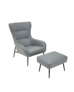 Kaiko Faux Leather Armchair And Footstool In Grey