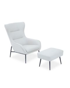 Kaiko Faux Leather Armchair And Footstool In Stone