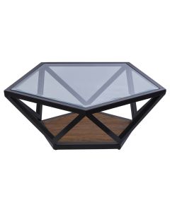 Cibo Pentagon Clear Glass Top Coffee Table With Black Metal Base