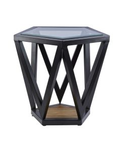 Caelum Pentagon Clear Glass Top Side Table With Black Metal Base