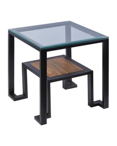 Caelum Square Clear Glass Top Side Table With Black Metal Base