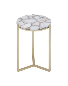 Iikka Agate Marble Side Table In Ivory With Gold Metal Frame