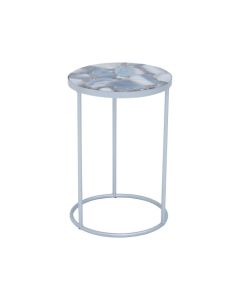 Iikka Agate Marble Side Table In Natural With Silver Metal Frame