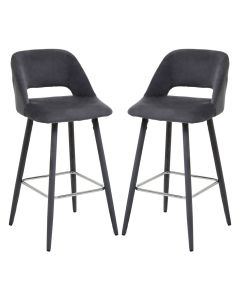 Warren Grey Velvet Bar Chairs With Silver Metal Footrest In Pair