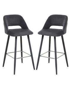 Warren Grey Velvet Bar Chairs With Silver Metal Footrest In Pair