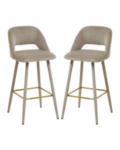 Warren Mink Velvet Bar Chairs With Gold Metal Footrest In Pair