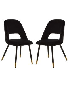 Warren Black Velvet Dining Chairs With Gold Foottips In Pair