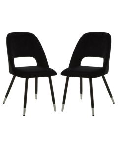 Warren Black Velvet Dining Chairs With Silver Foottips In Pair
