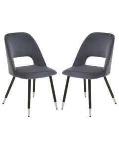 Warren Grey Velvet Dining Chairs With Silver Foottips In Pair
