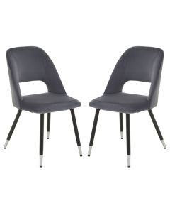 Warren Grey Velvet Dining Chairs With Silver Foottips In Pair