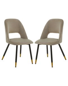 Warren Mink Velvet Dining Chairs With Gold Foottips In Pair