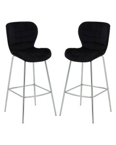 Warton Black Velvet Bar Chairs With Silver Metal Legs In Pair