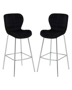 Warton Black Velvet Bar Chairs With Silver Metal Legs In Pair