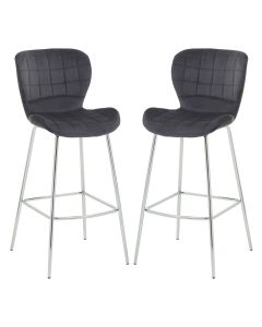 Warton Grey Velvet Bar Chairs With Silver Metal Legs In Pair