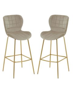 Warton Mink Velvet Bar Chairs With Gold Metal Legs In Pair