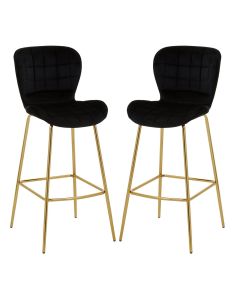 Warton Black Velvet Bar Chairs With Gold Metal Legs In Pair