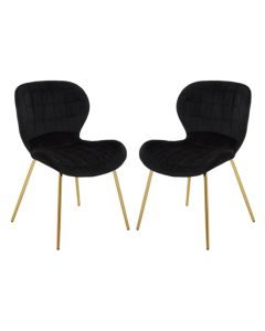 Warton Black Velvet Dining Chairs With Gold Legs In Pair