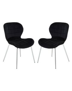 Warton Black Velvet Dining Chairs With Silver Legs In Pair