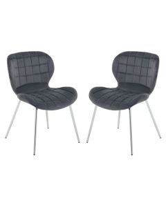 Warton Grey Velvet Dining Chairs With Silver Legs In Pair