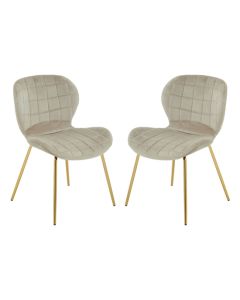 Warton Mink Velvet Dining Chairs With Gold Legs In Pair