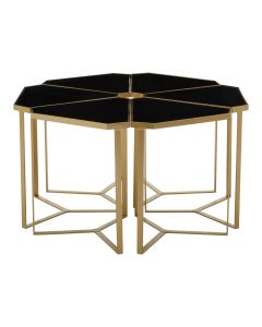 Jodie 6 Piece Black Top Coffee Table Set With Gold Metal Frame
