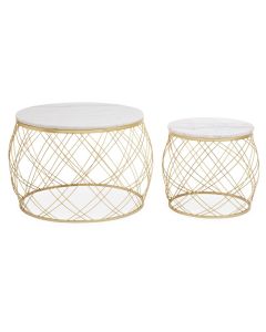 Jodie White Marble Set Of 2 Side Tables With Gold Metal Frame
