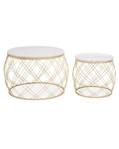 Jodie White Marble Set Of 2 Side Tables With Gold Metal Frame