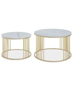 Jodie White Marble Set Of 2 Coffee Tables With Gold Metal Frame