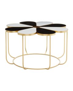Jodie Black And White Top Petal Shape Coffee Table With Metal Frame