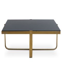 Alana Square Black Glass Coffee Table With Brushed Gold Metal Frame