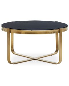 Alana Round Black Glass Coffee Table With Brushed Gold Metal Frame