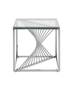 Ashburton Square Clear Glass Side Table With Silver Metal Base