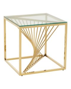 Ashburton Square Clear Glass Side Table With Gold Metal Base