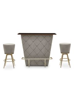 Presley Wooden Bar Table With 2 Grey Velvet Stools