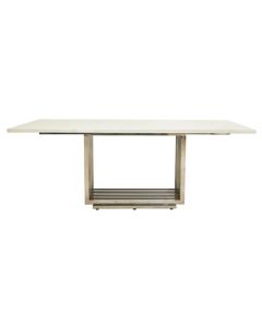 Moda Marble Dining Table In White With Silver Stainless Steel Base