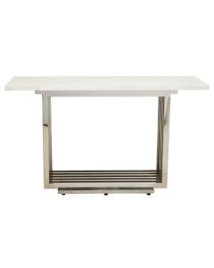 Moda Marble Console Table In White With Silver Stainless Steel Base