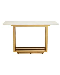 Moda Marble Console Table In Ivory White With Stainless Steel Base