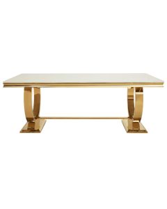 Moda Marble Dining Table In With Brushed Gold Stainless Steel Base
