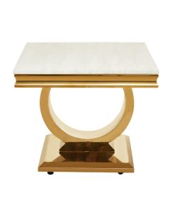 Moda Marble Side Table In Ivory White With Brushed Gold Stainless Steel Base