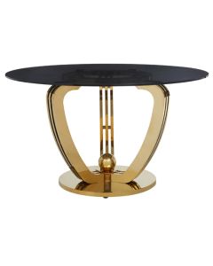 Moda Grey Tempered Glass Dining Table With Gold Stainless Steel Base