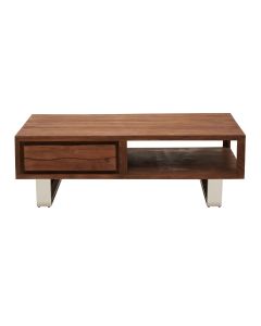 Simla Acacia Wooden Coffee Table In Brown With Metal Legs