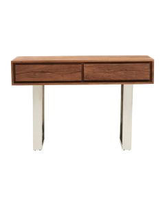 Simla Acacia Wooden Console Table With 2Drawers In Brown And Metal Legs