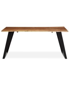 Surax Acacia Wood Dining Table In Natural With Looped Black Iron Base