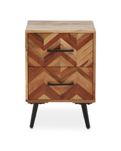 Boho Mango Wood Bedside Cabinet In Natural With 2 Drawers