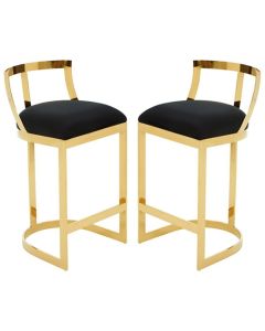 Amberley Black Velvet Bar Chairs With Gold Metal Base In Pair
