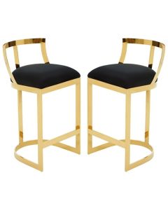 Amberley Black Velvet Bar Chairs With Gold Metal Base In Pair