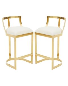 Amberley Ivory Velvet Bar Chairs With Gold Metal Base In Pair
