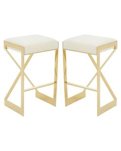 Amberley Ivory Velvet Bar Stools With Gold Metal Base In Pair